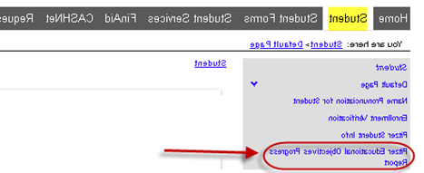 Screenshot of Educ Objectives Report portal pathway